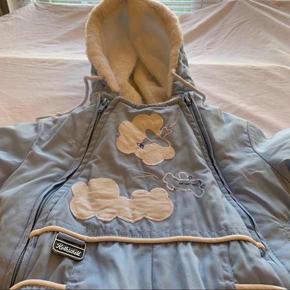 Rare Rothschild Vintage Snowsuit, hand covers, baby blue retro airplane puffer - Picture 13 of 16